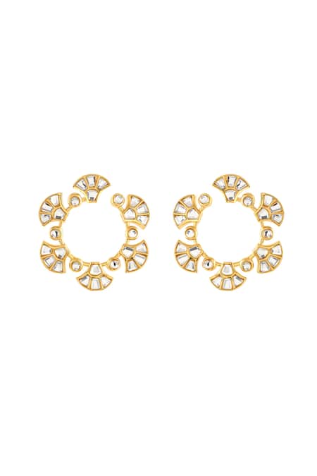 Shop_Isharya_Gold Plated Mirrors 18kt Capela Front Back Earrings _at_Aza_Fashions