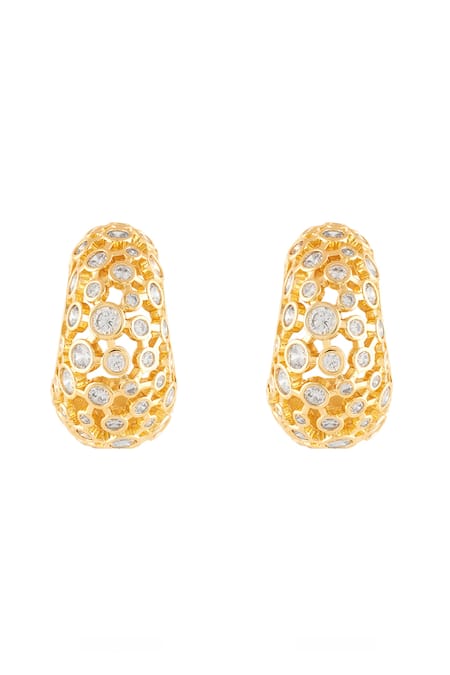 Shop Isharya Gold Plated Crystals 18kt Sol Statement Hoop Earrings at Aza Fashions Shop_Isharya_Gold Plated Crystals 18kt Sol Statement Hoop Earrings _at_Aza_Fashions