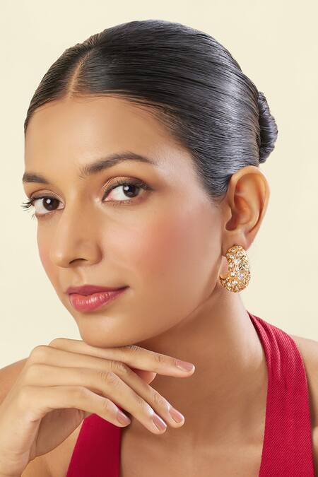 Buy Isharya Gold Plated Crystals 18kt Sol Statement Hoop Earrings Online at Aza Fashions Buy_Isharya_Gold Plated Crystals 18kt Sol Statement Hoop Earrings _Online_at_Aza_Fashions