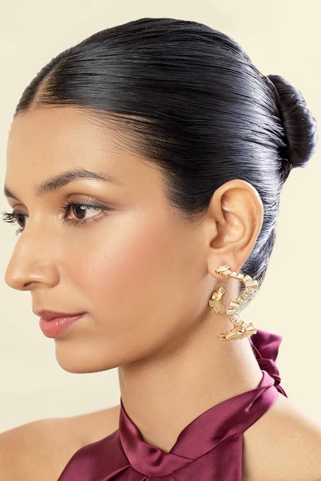 Shop Isharya Gold Plated Mirrors 18kt Divino Wavy Hoop Earrings Online at Aza Fashions Shop_Isharya_Gold Plated Mirrors 18kt Divino Wavy Hoop Earrings _Online_at_Aza_Fashions