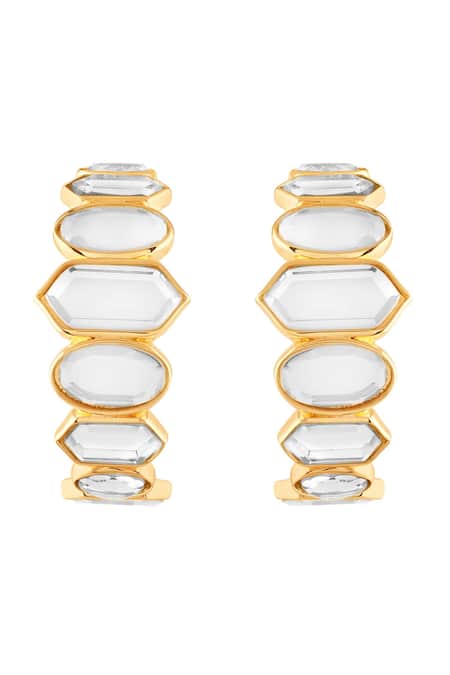 Isharya_Gold Plated Mirrors 18kt Mosaico Hoop Earrings _Online_at_Aza_Fashions