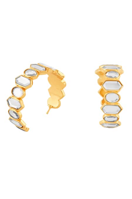Isharya 18Kt Gold Plated Mosaico Mirror Hoop Earrings 