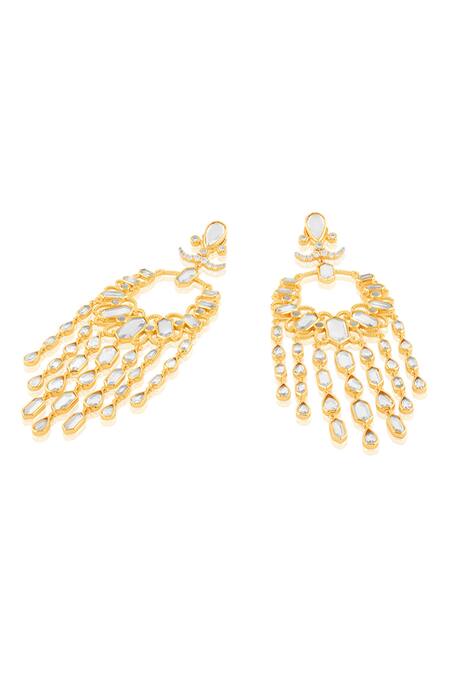 Isharya_Gold Plated Mirrors, Crystals 18kt Lisboa Statement Moon Baali Earrings _Online_at_Aza_Fashions