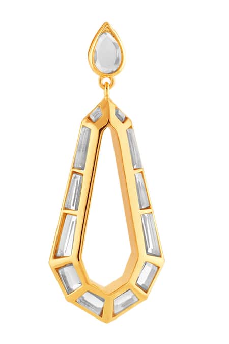 Isharya_Gold Plated Mirrors 18kt Arco Statement Drop Earrings _Online_at_Aza_Fashions