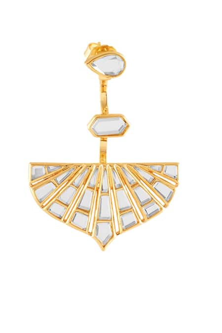 Isharya_Gold Plated Mirrors 18kt Renda Statement Dangler Earrings _Online_at_Aza_Fashions