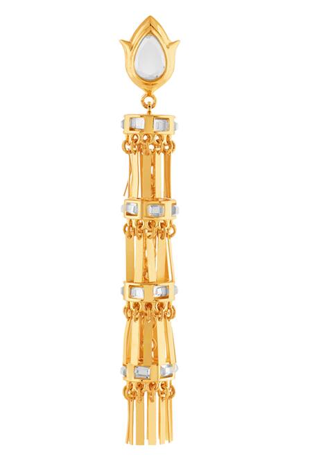 Isharya_Gold Plated Mirrors 18kt Ceu Statement Dangler Earrings _Online_at_Aza_Fashions