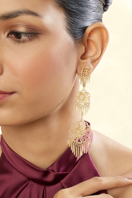 Isharya 18Kt Gold Plated Convento Statement Dangler Earrings 