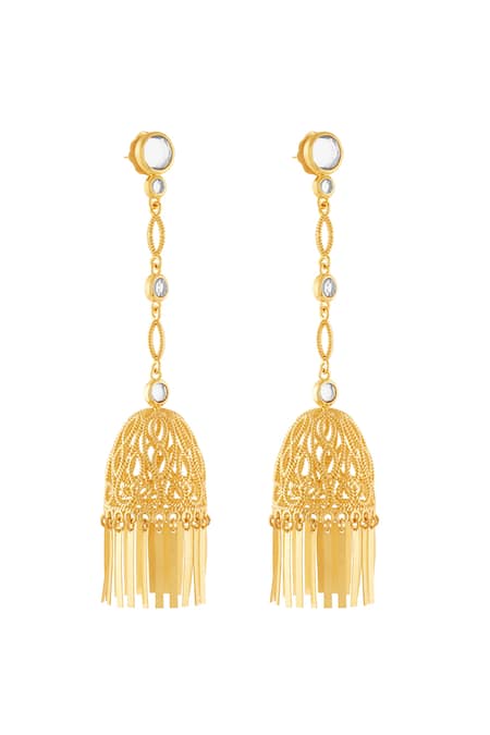 Isharya_Gold Plated Mirrors 18kt Calcada Statement Jhumkas _Online_at_Aza_Fashions