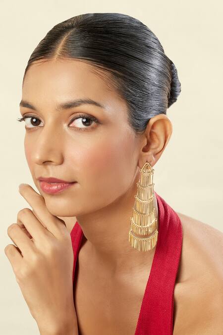 Shop Isharya Gold Plated 18kt Atlantico Dangler Earrings Online at Aza Fashions Shop_Isharya_Gold Plated 18kt Atlantico Dangler Earrings _Online_at_Aza_Fashions