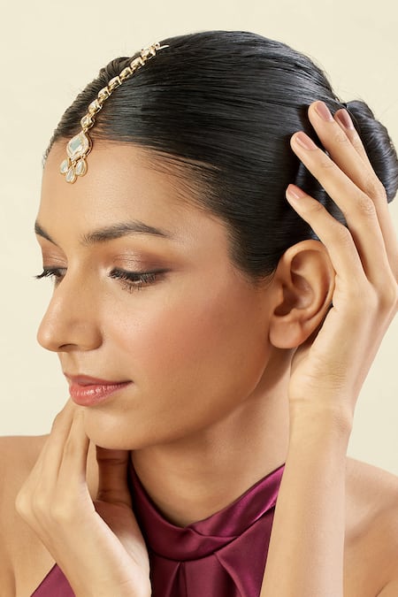 Shop Isharya Gold Plated 18kt Manueline Maangtikka Online at Aza Fashions Shop_Isharya_Gold Plated 18kt Manueline Maangtikka _Online_at_Aza_Fashions