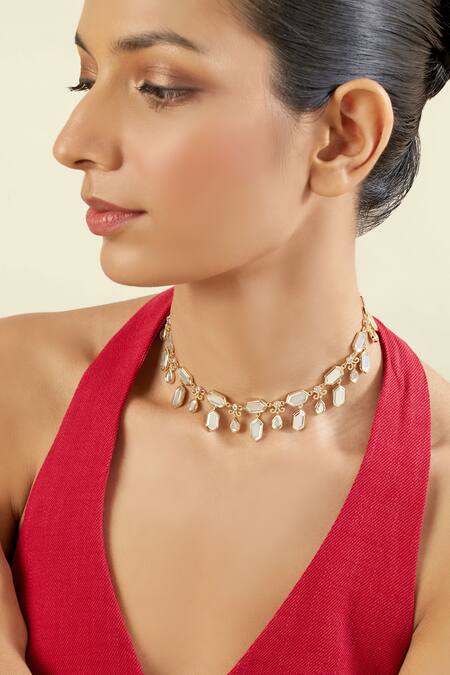 Shop Isharya Gold Plated 18kt Sombra Choker Necklace Online at Aza Fashions Shop_Isharya_Gold Plated 18kt Sombra Choker Necklace _Online_at_Aza_Fashions