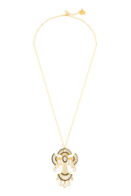 Shop Isharya Gold Plated 18kt Cristal Pendant Necklace at Aza Fashions Shop_Isharya_Gold Plated 18kt Cristal Pendant Necklace _at_Aza_Fashions