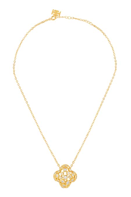 Shop Isharya Gold Plated 18kt Coroa Pendant Necklace at Aza Fashions Shop_Isharya_Gold Plated 18kt Coroa Pendant Necklace _at_Aza_Fashions