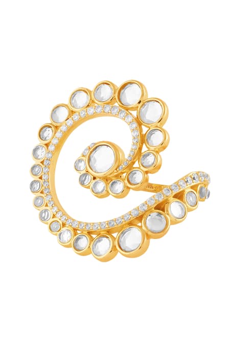 Shop Isharya Gold Plated Mirrors, Crystals 18kt Orvalho Spiral Ring at Aza Fashions Shop_Isharya_Gold Plated Mirrors, Crystals 18kt Orvalho Spiral Ring _at_Aza_Fashions