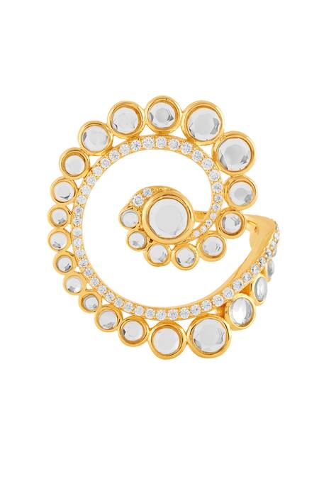 Buy Isharya Gold Plated Mirrors, Crystals 18kt Orvalho Spiral Ring Online at Aza Fashions Buy_Isharya_Gold Plated Mirrors, Crystals 18kt Orvalho Spiral Ring _Online_at_Aza_Fashions