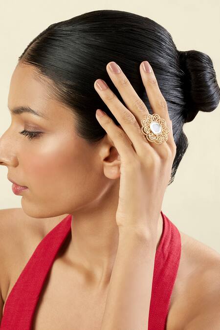 Shop Isharya Gold Plated Mirrors 18kt Mosteiro Statement Ring Online at Aza Fashions Shop_Isharya_Gold Plated Mirrors 18kt Mosteiro Statement Ring _Online_at_Aza_Fashions
