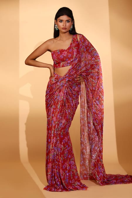 Kiyohra Blake Gardenia Print Saree With Blouse 