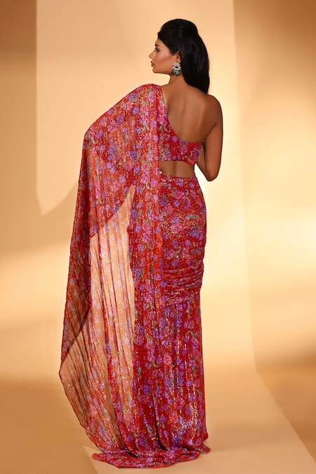 Kiyohra Blake Gardenia Print Saree With Blouse 