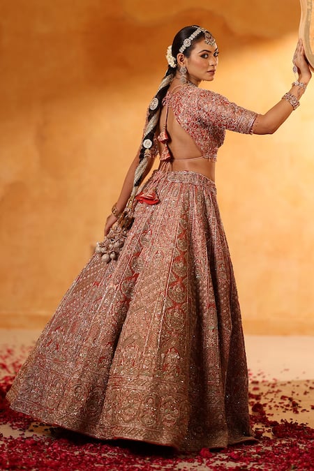 Mehar Peach Tissue Bridal Lehenga Set 