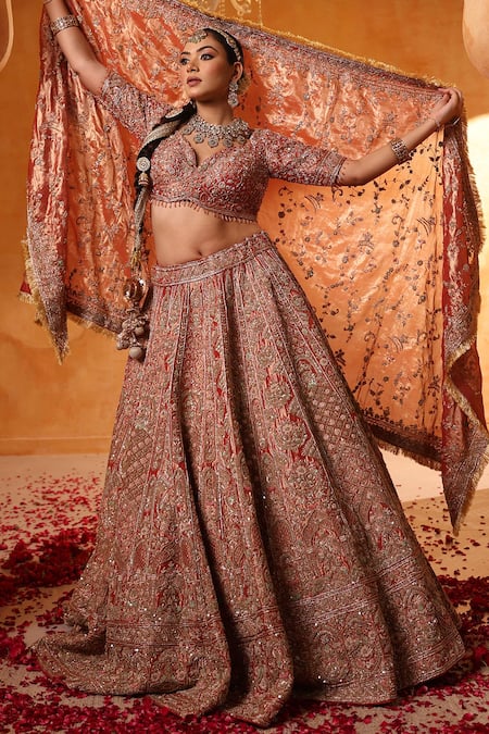 Mehar Peach Tissue Bridal Lehenga Set 