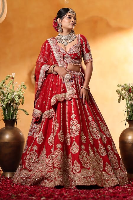 Mehar Red Raw Silk Bridal Lehenga Set 