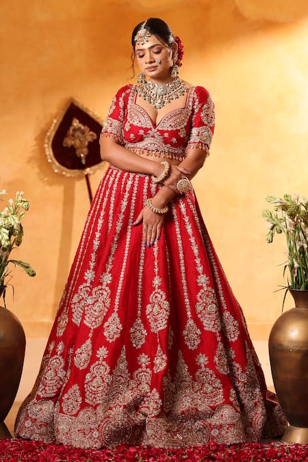 Mehar Red Raw Silk Bridal Lehenga Set 
