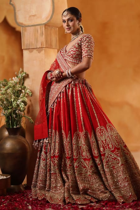 Mehar Red Raw Silk Bridal Lehenga Set 