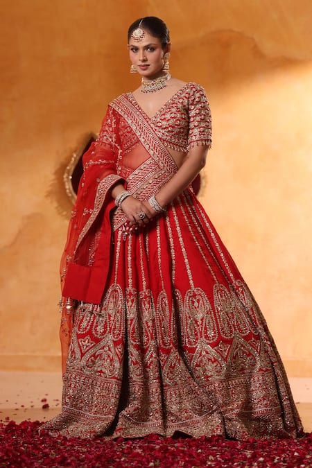Mehar Red Raw Silk Bridal Lehenga Set 
