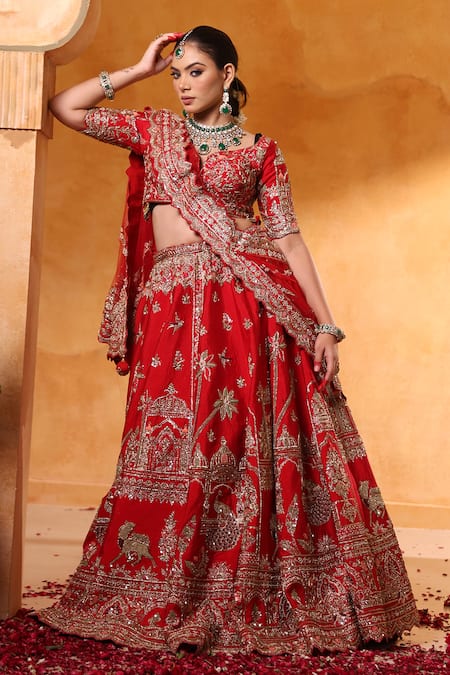 Mehar Red Embroidered Bridal Lehenga Set 