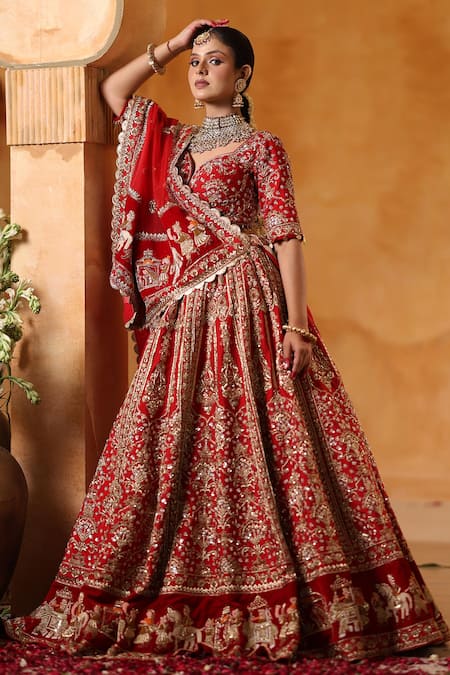Mehar Red Embroidered Bridal Lehenga Set 