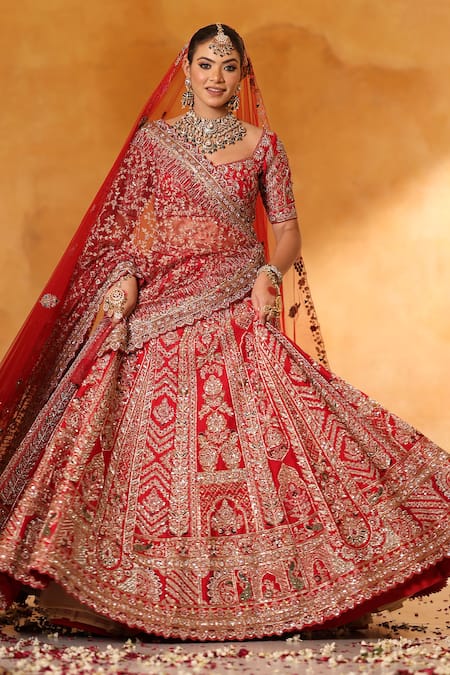 Mehar Scarlet Red Embroidered Bridal Lehenga Set 
