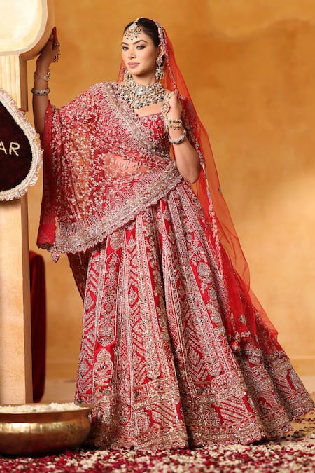 Mehar Scarlet Red Embroidered Bridal Lehenga Set 