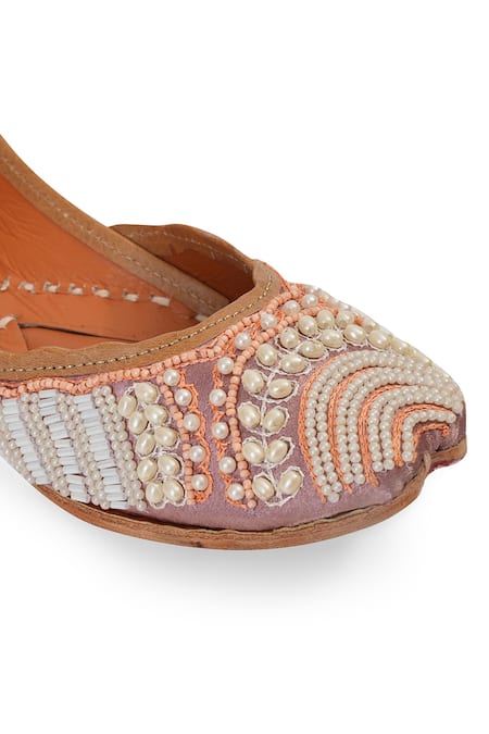 NR By Nidhi Rathi_Rose Gold Pearl And Bead Embellished Jutti _at_Aza_Fashions