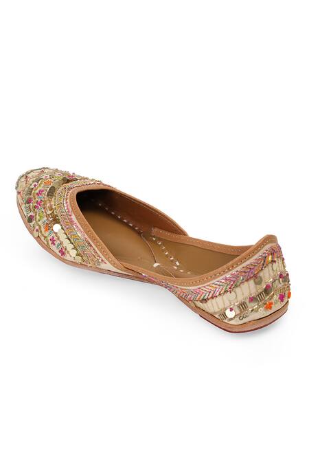 Shop_NR By Nidhi Rathi_Beige Embroidered And Sequin Jutti _Online_at_Aza_Fashions