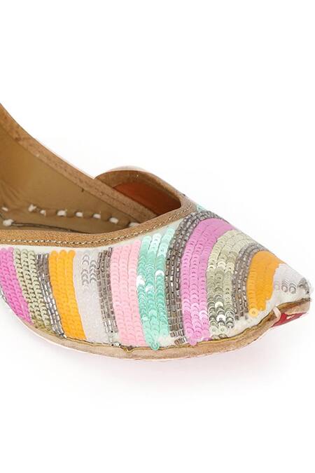 NR By Nidhi Rathi_Multi Color Sequined Striped Leather Jutti _at_Aza_Fashions