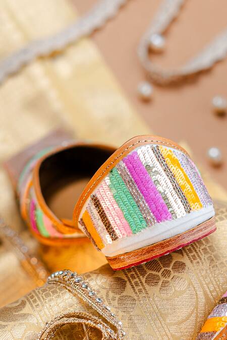 Buy_NR By Nidhi Rathi_Multi Color Sequined Striped Leather Jutti 
