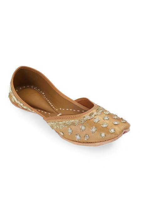 Shop_NR By Nidhi Rathi_Gold Mirror And Zari Embroidered Jutti _Online_at_Aza_Fashions