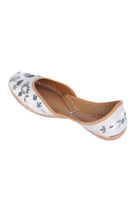 Buy_NR By Nidhi Rathi_Gray Floral Embroidered And Sequin Jutti _Online_at_Aza_Fashions