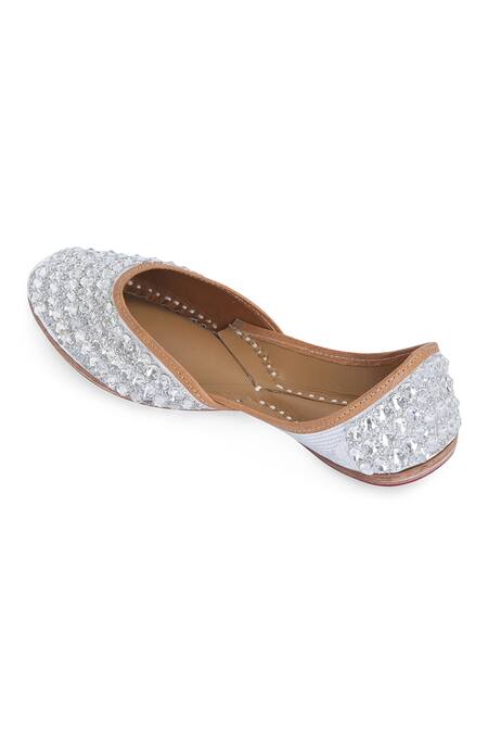 Buy_NR By Nidhi Rathi_Silver Embellished Leather Jutti _Online_at_Aza_Fashions