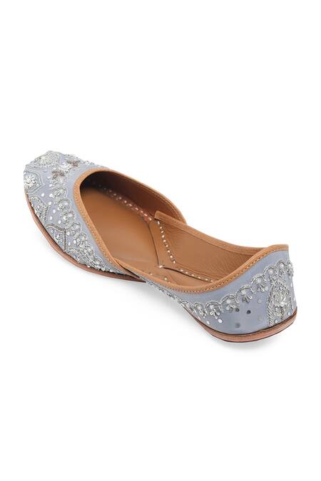 Shop_NR By Nidhi Rathi_Gray Embroidered And Embellished Jutti _Online_at_Aza_Fashions