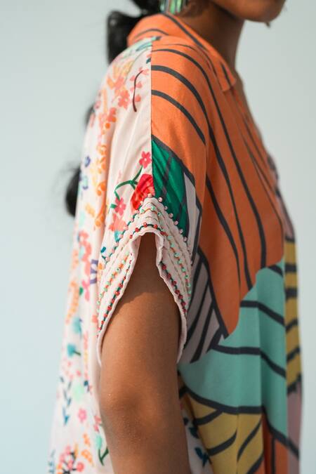 Buy_Beachbum_Multi Color Viscose, Shantoon Beads, Embroidery V-neck, Printed Top And Pant Set _Online_at_Aza_Fashions