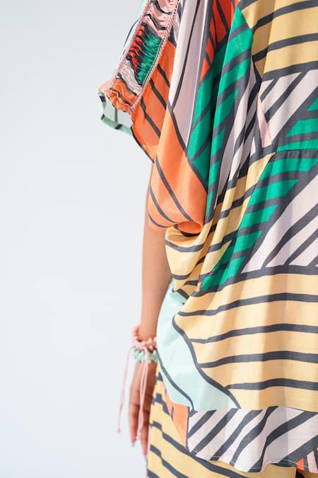 Shop_Beachbum_Multi Color Viscose, Shantoon V-neck Geometric Print Top And Pant Set _Online_at_Aza_Fashions