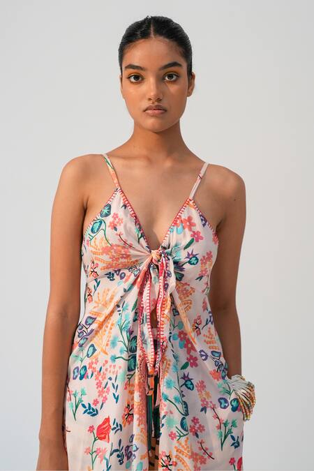 Buy_Beachbum_Peach Viscose, Shantoon V-neck Floral Print Maxi Dress _Online_at_Aza_Fashions