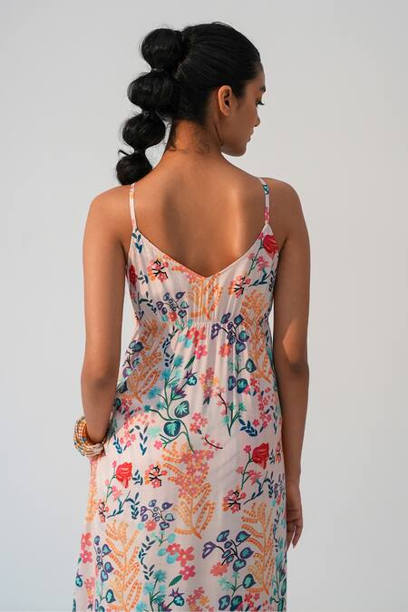 Shop_Beachbum_Peach Viscose, Shantoon V-neck Floral Print Maxi Dress _Online_at_Aza_Fashions