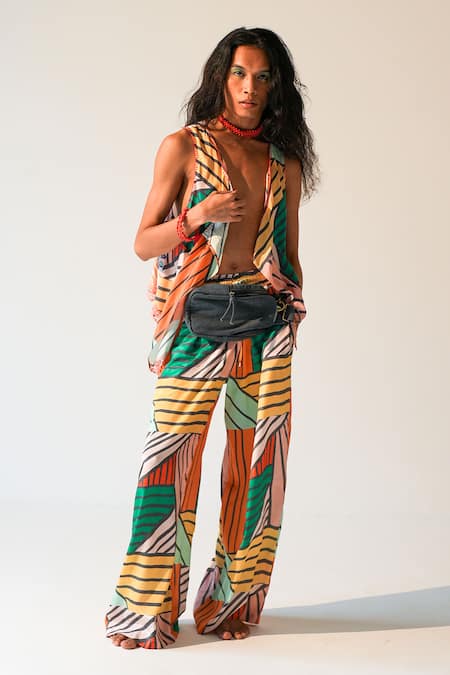 Beachbum Geometric Print Viscose Santoon Vest & Pant Set 