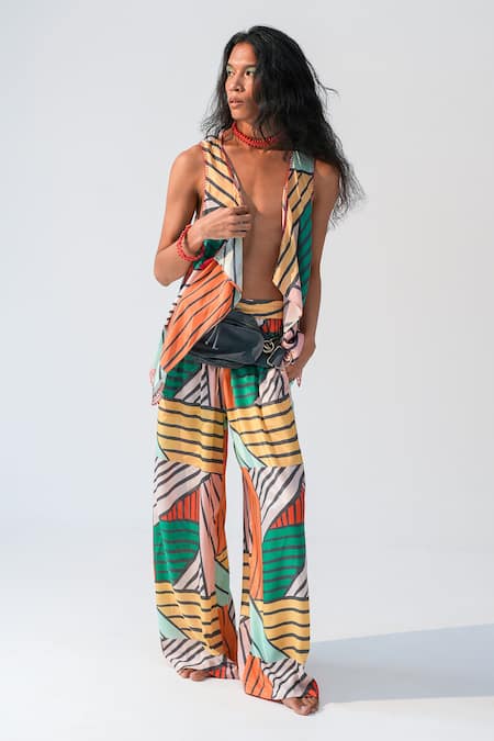 Beachbum Geometric Print Viscose Santoon Vest & Pant Set 