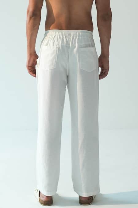 Beachbum_White Cotton, Linen Drawstring Pant _Online_at_Aza_Fashions