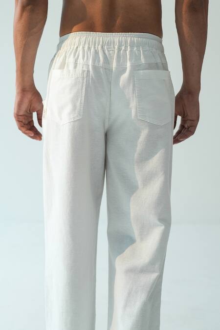 Buy_Beachbum_White Cotton, Linen Drawstring Pant _Online_at_Aza_Fashions