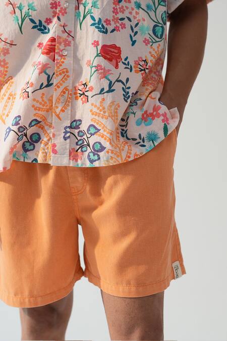 Buy_Beachbum_Off White Cotton Floral Print Shirt With Shorts _Online_at_Aza_Fashions