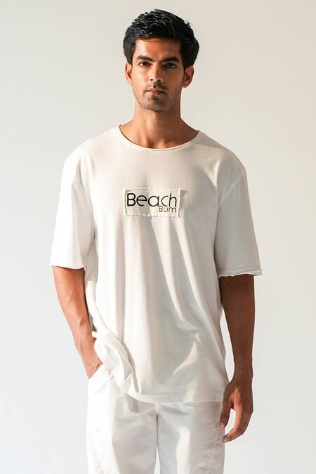 Beachbum_White Poplin Printed T-shirt And Trouser Set _Online_at_Aza_Fashions
